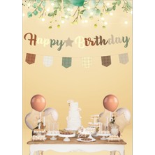 Deniz Parti Retro Karışık Renkli Happy Birthday Kaligrafi ve Banner Set