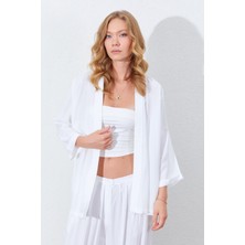 Kadın Ekru Önü Açık Salaş Basic Ceket