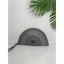 Veronica Art  Renkli Clutch El Çantası Antrasit Gümüş Şeritli