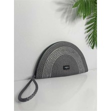 Veronica Art  Renkli Clutch El Çantası Antrasit Gümüş Şeritli