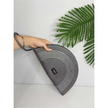 Veronica Art  Renkli Clutch El Çantası Antrasit Gümüş Şeritli