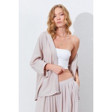 Kadın Bej Önü Açık Salaş Basic Ceket