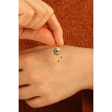 Ajda Tarzı Lacivert Taşlı Yuvarlak Altın Küpe CGKKP0224