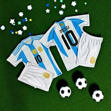 Bite Nose Arjantin Milli Takım Messi Çocuk Beyaz Şortlu T-Shirt Halı Saha  Forması