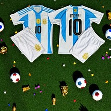 Bite Nose Arjantin Milli Takım Messi Çocuk Beyaz Şortlu T-Shirt Halı Saha  Forması