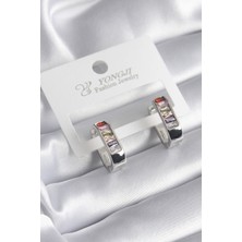 Skygo Pirinç Gümüş Renk Renkli Zirkon Taşlı Kadın Küpe - TJ-BKP8353