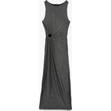 Kolsuz Bisiklet Yaka Taş Detaylı Slim Fit Elbise