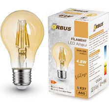 Orbus A60 LED Filament Ampul 4.8W E-27 Amber Cam 2700K Sarı Işık 540 Lümen