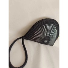 Veronica Art  Renkli Clutch El Çantası Siyah Gümüş Şeritli