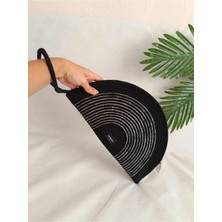 Veronica Art  Renkli Clutch El Çantası Siyah Gümüş Şeritli