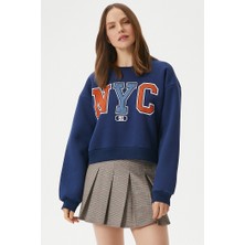 Kadın Cool Lacivert Turuncu Şardonlu  Sweatshirt