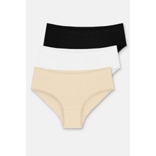 Suwen 3 Lü Paket Yüksek Bel Slip Külot - Siyah/Beyaz/Ten Rengi