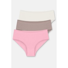 Suwen 3'lü Paket Yüksek Bel Slip Külot  - Ekru - Vizon - Pembe XL
