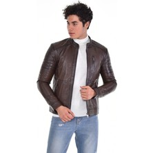 Deri Work Hakiki Deri Siyah Erkek Deri Mont Hakim Yaka Üç Cepli Fermuarlı Fermuarlı Deri Ceket