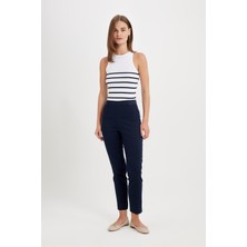 DeFacto Sigaret Saten Kumaş Pantolon Lacivert Normal Bel Basic Beli Lastikli J8743AZ24WN