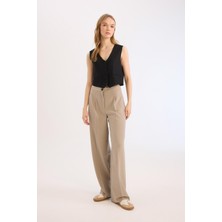 DeFacto Standart Boy Kumaş Palazzo Pantolon Wide Leg Geniş Bol Paça Basic Düz Yüksek Bel C6402AX25SP