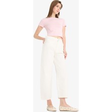 DeFacto Barrel Fit Normal Bel Bilek Boy Beyaz Jean Pantolon F4670AX25HS