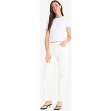 DeFacto Comfort Straight Normal Bel Bilek Boy Beyaz Jean Pantolon F6174AX25HS