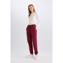 DeFacto Bordo Jogger Eşofman Altı Cepli Beli Lastikli Bağcıklı Dar Paça Uzun Boy E5976AX25SP