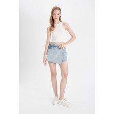 DeFacto Yüksek Bel Kesik Uçlu Paça Jean Şort Etek D4587AX24HS