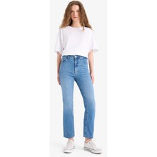 DeFacto Crop Flare Fit Yüksek Bel Bilek Boy Jean Yıkamalı Pantolon E8018AX25SM