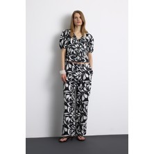 DeFacto %100 Pamuk Wide Leg Poplin Kumaş Palazzo Pantolon E9907AX25SM