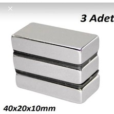 3 Adet 40MM x 20MM x 10MM Köşeli Süper Güçlü Neodyum Mıknatıs