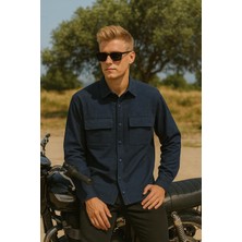 Erkek Cepli Lacivert Jean Gömlek