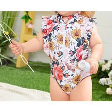 Kız Bebek Çiçek Desenli Fırfırlı Mayo – Fermuarlı, Rahat ve Şık