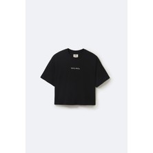 Kadın Crop Black T-Shirt M