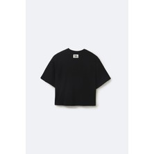 Kadın Crop Black T-Shirt M