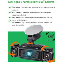 CC-40 WiFi Full HD Türkçe 4 Kameralı Araç İçi Güvenlik Kamerası | Ön, Arka, İç Kayıt | 64GB Uyumlu | Gece Görüşlü
