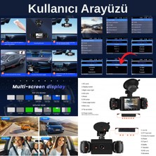 CC-40 WiFi Full HD Türkçe 4 Kameralı Araç İçi Güvenlik Kamerası | Ön, Arka, İç Kayıt | 64GB Uyumlu | Gece Görüşlü