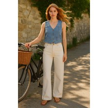 Kadın Düğmeli Jean Yelek