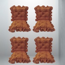 Momme Fırfırlı Sandalye Minderi 45X45 cm Kahverengi 4'lü Takım