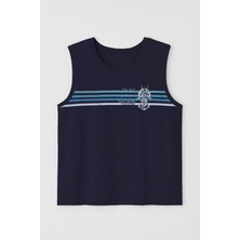 Erkek %100 Pamuk Bisiklet Yaka Çapa Baskılı Kolsuz T-Shirt