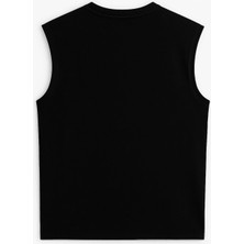 Erkek Bisiklet Yaka Baskılı Siyah Kolsuz T-Shirt