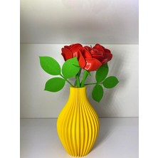 Sarı Dekoratif 3D Baskı Plastik Vazo – Modern Masa ve Raf Dekoru
