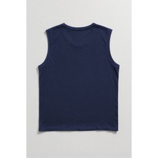 Erkek %100 Pamuk Bisiklet Yaka Shark Baskılı Kolsuz T-Shirt