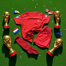Türkiye Milli Takım Kırmızı Şortlu Çocuk Çoraplı 2024 T-Shirt Halı Saha Forma