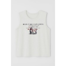 Erkek Bisiklet Yaka Baskılı Açık Mavi Kolsuz T-Shirt
