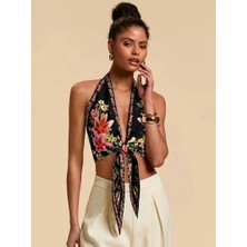 Maison Del Mare Floral Crop Bluz, Önden Bağlamalı Desenli Bleu Blanc Çok Renkli