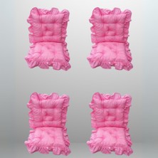 Momme Saçaklı Sandalye Minderi 45X45 cm 4'lü Takım Pembe