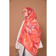 Mayda Şal  81007-18 Yeni Trend Sulu Boya Çiçek Desen Kırmızı