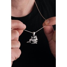 Gümüş Ejderha Dragon Figürlü Erkek Kolye