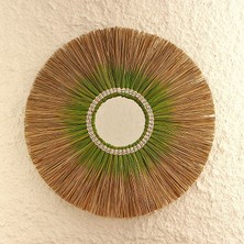 Mylamp Yıldız  80 Cm. Fıstık Yeşili Renkli Doğal Deniz Sazı Ayna