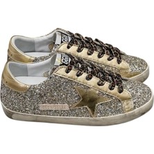 Women's Super-Star Golden Goose Glitter Sneaker - Gold Glitter Leopard Laces-Kadın Ayakkabı Sneakers
