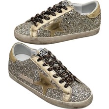 Women's Super-Star Golden Goose Glitter Sneaker - Gold Glitter Leopard Laces-Kadın Ayakkabı Sneakers