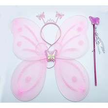 Toz Pembe Renk Kelebek Kanadı Tacı ve Sopası 50X37 cm