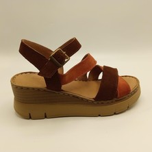 Stabil Çapraz Bantlı Bilekten Bağlamalı Gerçek Deri Süet Kadın Sandalet – Kiremit/Acı Kahve